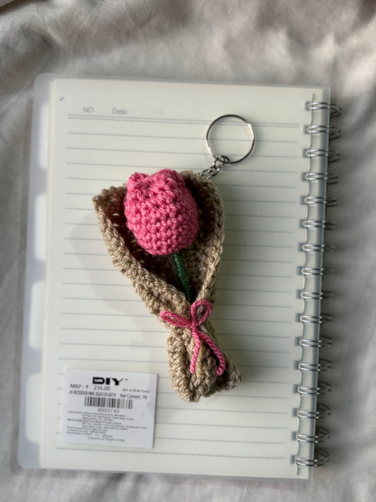 Handmade crochet tulip mini bouquet keychain