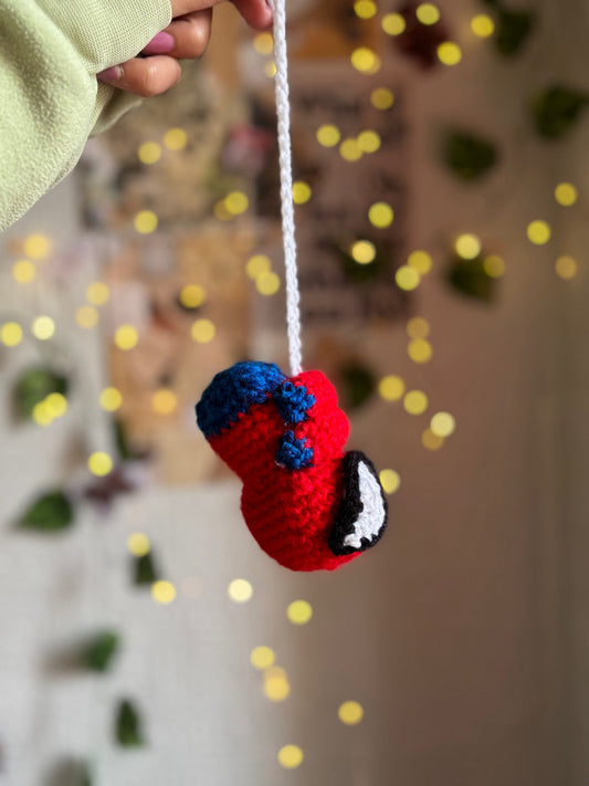 Spider-Man inspired crochet car hanging for rear view mirror